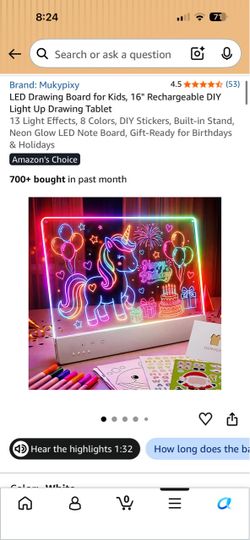Mukypixy 16" LED Light Up Drawing Tablet for Kids