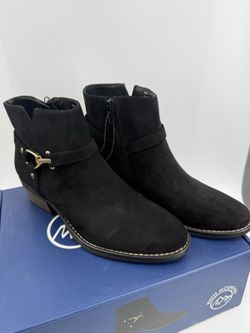 White Mountain Womens Faux Suede Zip Up Ankle Boot Black Size 7.5 New in Box