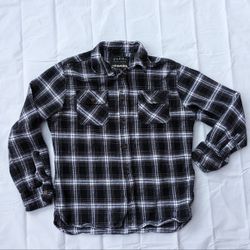 Jacks York Vintage Style Flannel Button Black White Plaid Men M Unisex