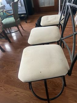 Set of 3 Metal Dining Chairs with Cushions
