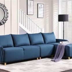Brand New Blue Fabric Reversible Sectional Sofa