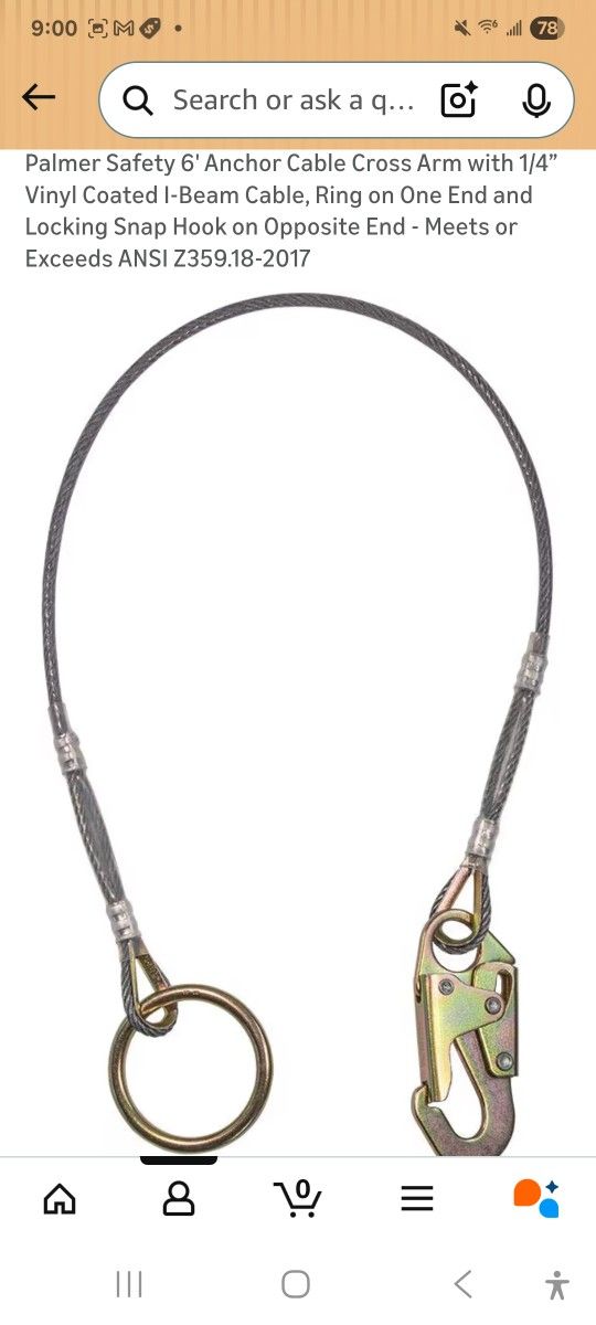 PalmerSafety 6 Foot AnchorCable