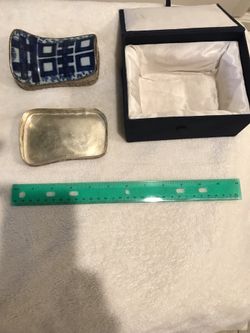 Antique Porcelain shard box- Silver plated