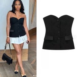 ZARA SATIN COMBINATION TUXEDO BUSTIER TOP Size L