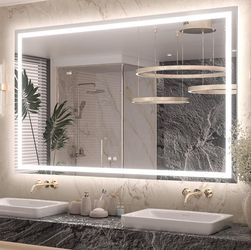 Keonjinn 60x40 Inch LED Bathroom Mirror with Lights, HD Tempered Grass