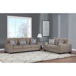 Brown Fabric Sofa Set