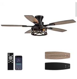 Farmhouse 52 in. Black Flush Mount Ceiling Fan with Light and Cage Design for Bedroom, Remote Control Included