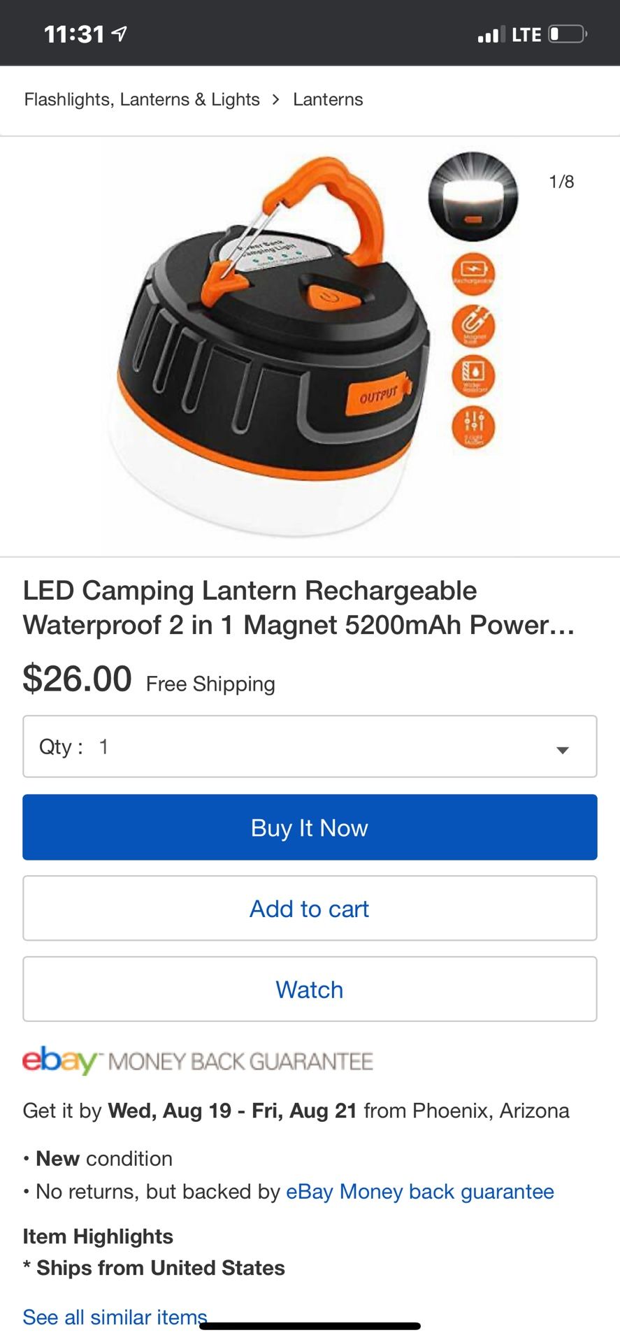 Rechargeable camping lantern