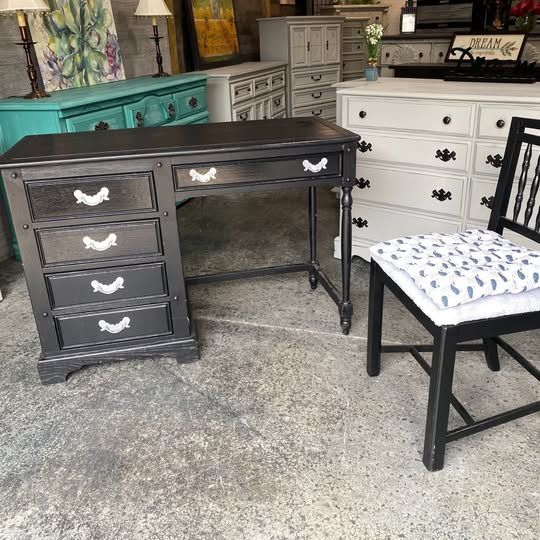 Farmhouse desk- (or vanity ) black—free chair