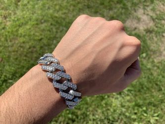 14k White Gold Plated Iced Prong Cuban Link Bracelet 20mm 8” Premium Bracelet Box Clasp