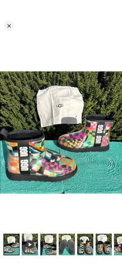 UGG Waterproof Classic Clear Mini Boot/Multicolor Checkerboard-size US6/EU37used