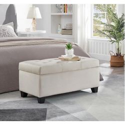 NEW Beige Fabric Upholstered Storage Bench