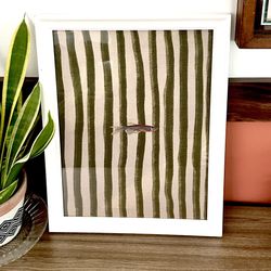 Retro Sardine Art Green Striped Fish Canvas Art Print Kitchen White Frame Italy