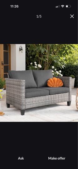 Patio Loveseat, 2-Seater Outdoor Wicker Sofa Couch with Comfy Cushions, All Weather High Back Deep Seating Rattan Love Seat for Porch Deck Balcony, Bl