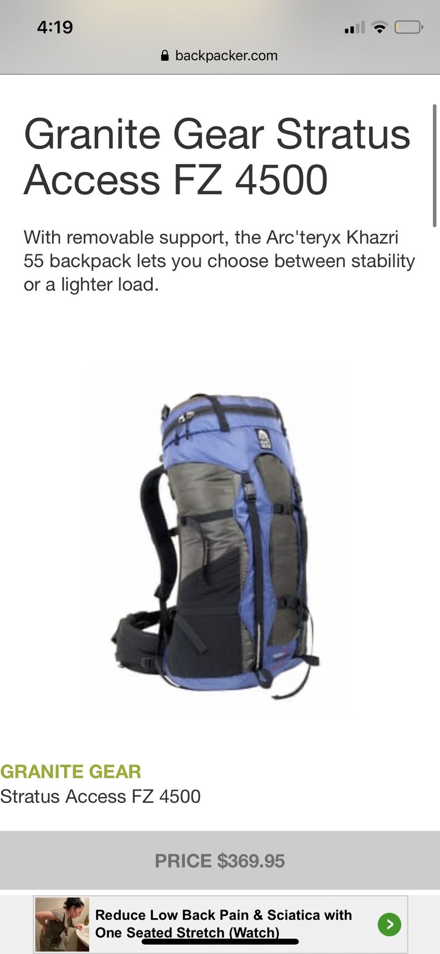 Granite Gear Stratus Access 4500 backpack - brand new