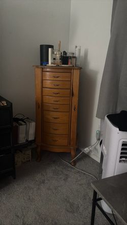 Tall Wooden Jewelry Armoire with Drawers