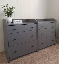 (2) Dark Gray IKEA 3-Drawer Dresser or Large Night Stands