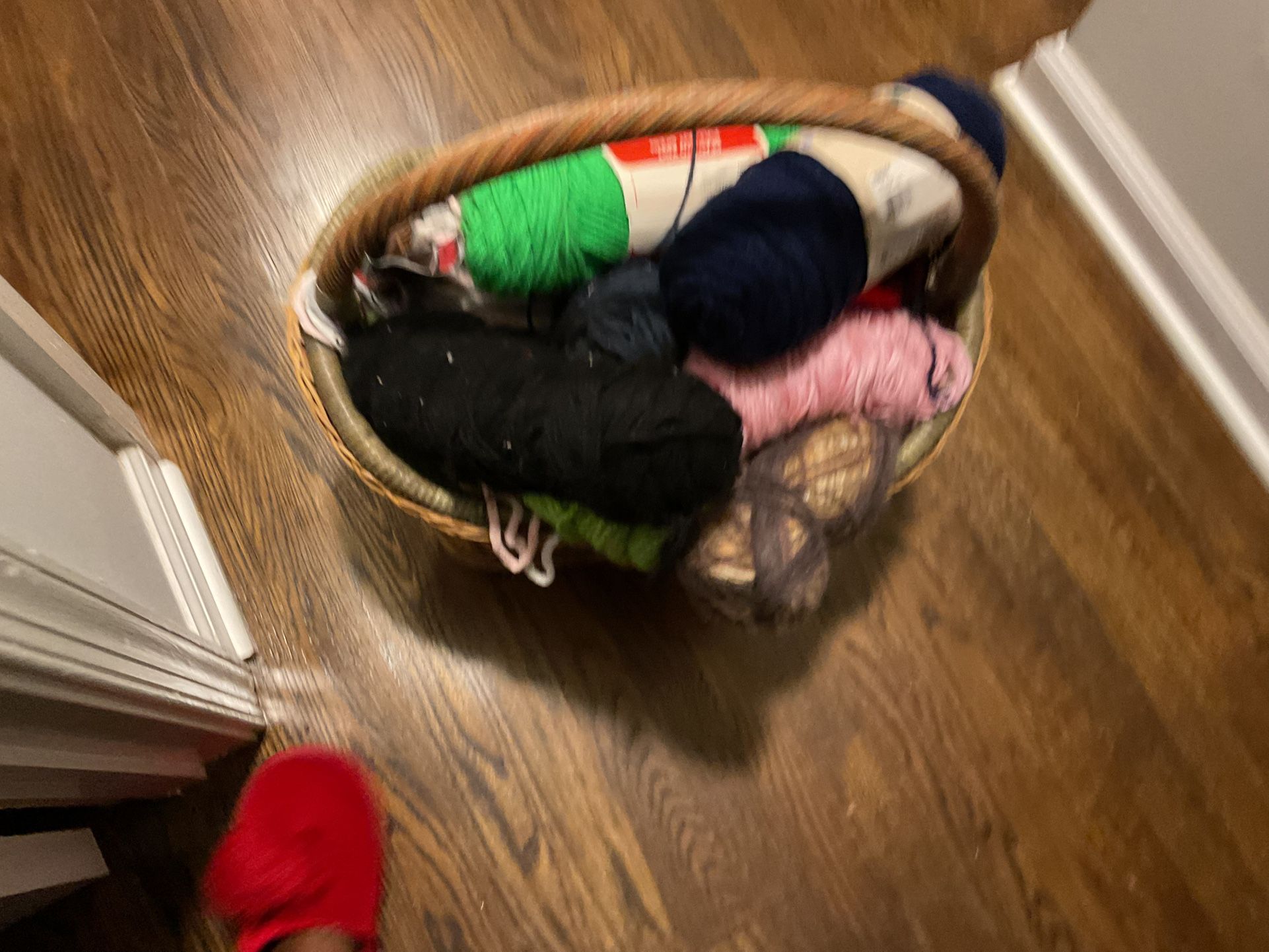 A Basket Full Of Yarn, Different Colors And , Styles , In A Beautiful Basket ( NO SHIPPING)