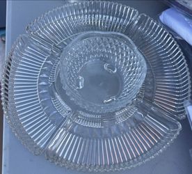 Vintage Kromex 13 1/4" Lazy Susan Glass Relish Dish Tray