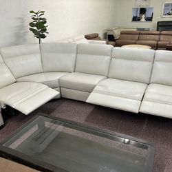 Furniture- Natuzzi 5 Pc Real Leather Sectional With 3 Power Recliners- Julius 