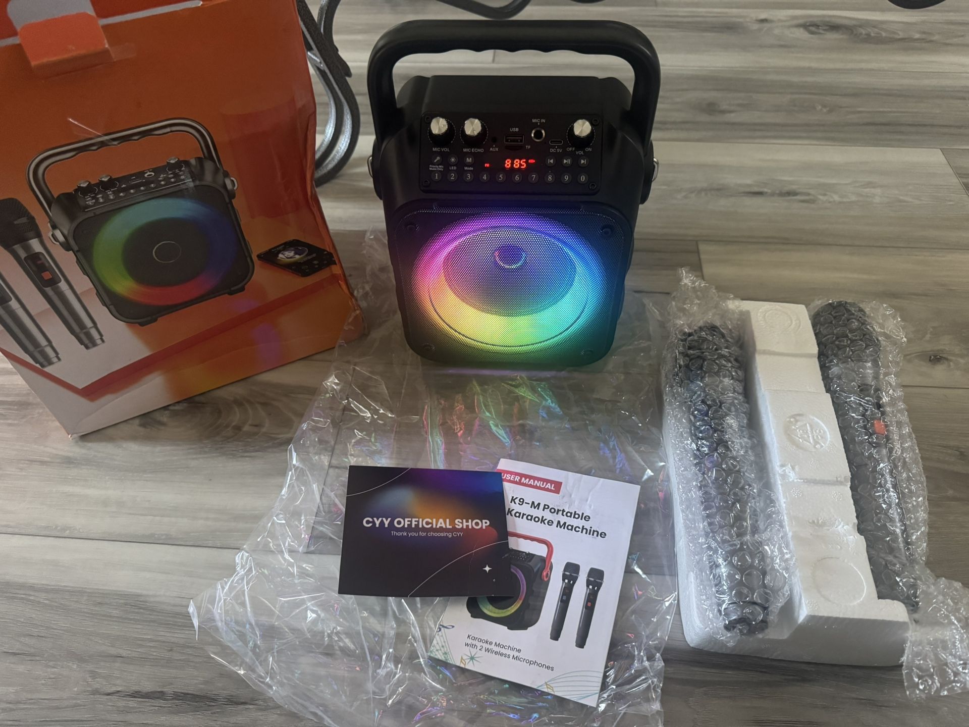 Portable Karaoke Machine Bluetooth Speaker With 2 Wireless Microphones