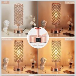 Pink Crystal Table Lamp, Set Of 2, Rose Gold
