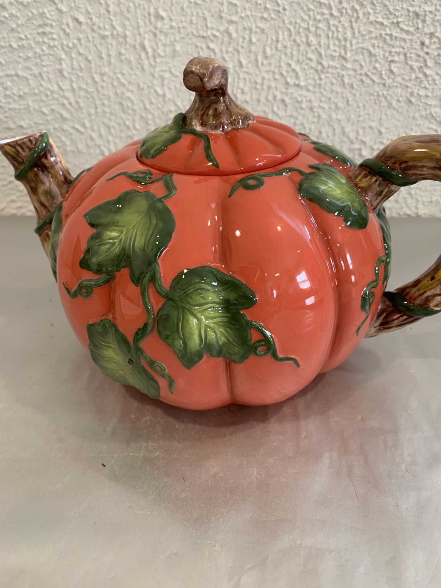 Vintage Pumpkin Vine Tea Pot Hand Painted Exclusively For Flowers Inc Ballons