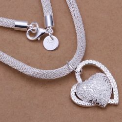 Sterling Silver Ladies Heart Pendant With Chain 