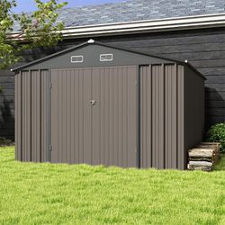 10 ft. W x 10 ft. D Size Upgrade Metal Storage Shed for Outdoor, Lockable Door in Brown (100 sq. ft.)