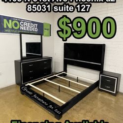 Queen Size Bedroom Set 4 PCs Include Bed Frame Dresser Mirror And Nightstand Brand New