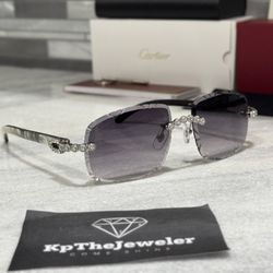 Cartier White Buffs Purple Diamond Cut Lenses Silver 