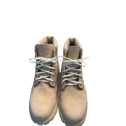 Timberland Off-White Leather Lace-Up Waterproof Boots Size 7 Boys/tween/unisex