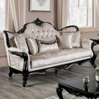 Traditional Style Living Room Furniture - Off-White / Black Sofa & Loveseat