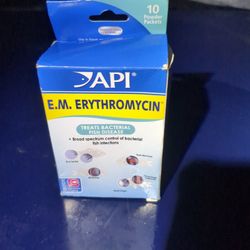 Fish Antibiotics EM Erythromycin Treats Bacterial Fish Diseases Fin Rot Fungus Gill Disease Open Red Sores New In Box 10 Packets