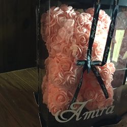Beautiful Bear Covered In Pink Artificial Roses. Great For Baby/bridal Shower Sweet 16 Etc. New In Box With Tags