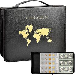 Coin Collection Book Holder for Collectors, 200 Pockets Coins Collecting Album & 30 Sleeves Paper Money Display Storage Case and 12 Sheets Paper Money