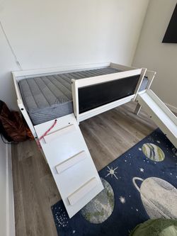 Kids Bed With Mattress With Slide And Chalkboard 