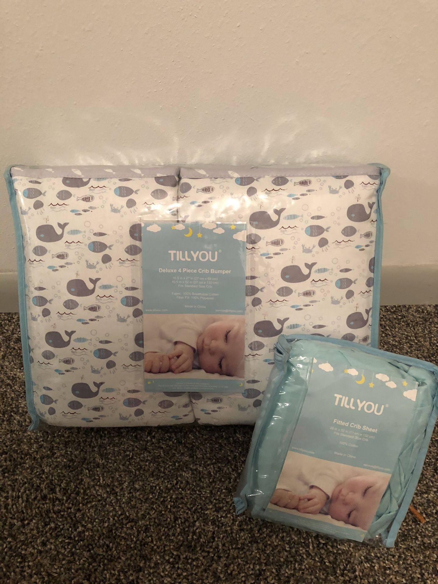 TillYou baby bumper whale and fitted sheet