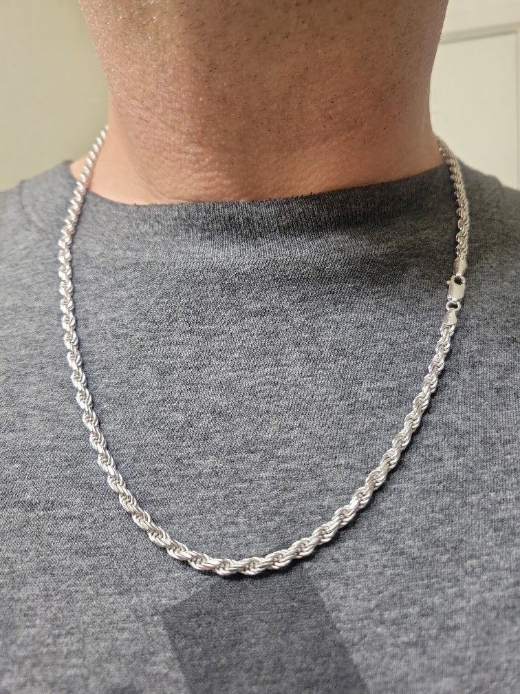 Sterling Silver Diamond Cut Rope Chain 24 Inch