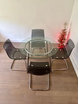 Round Glass Dining Table with 4 Chairs