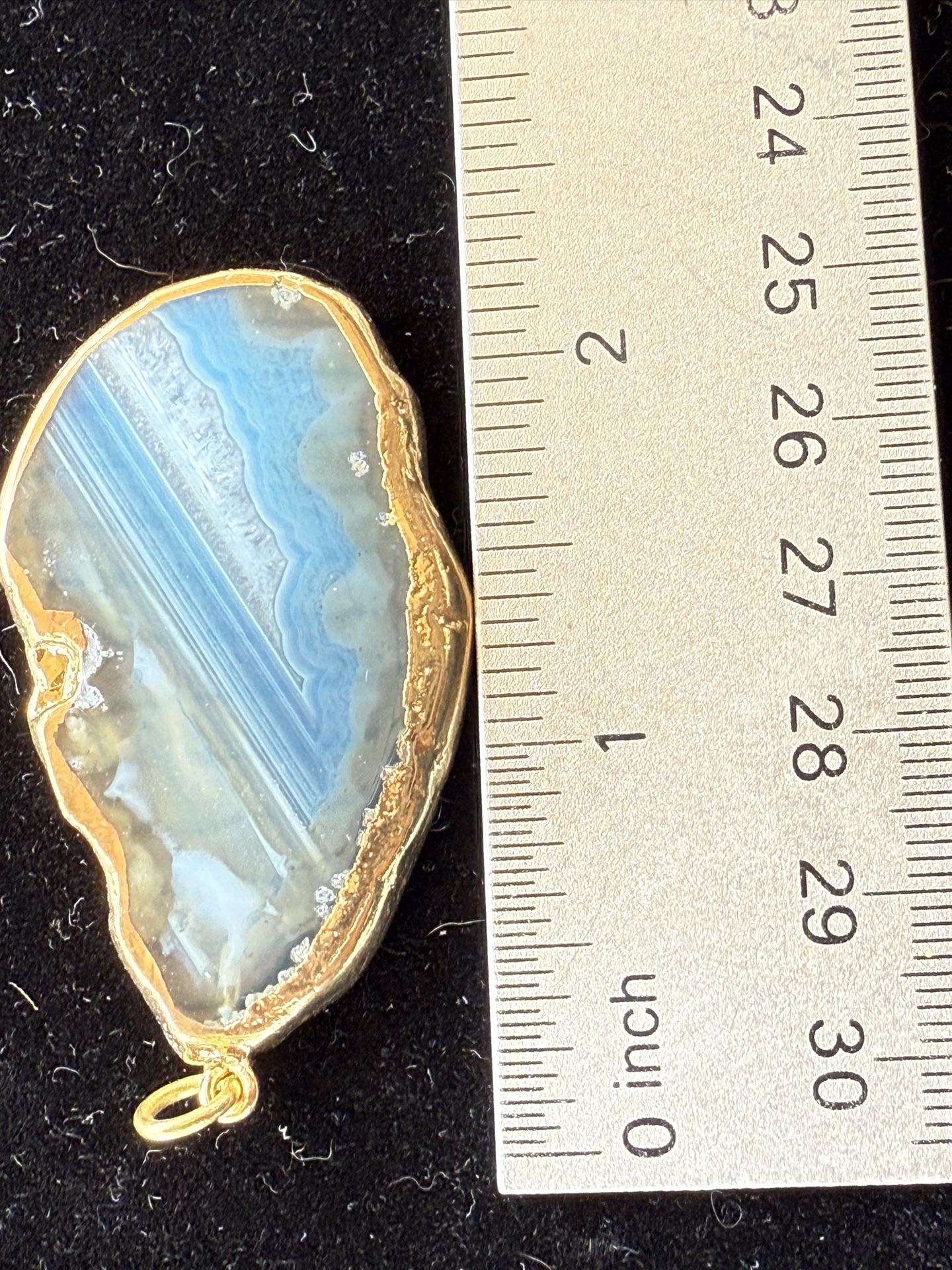 Gold Trimmed Blue Agate Pendant Charm