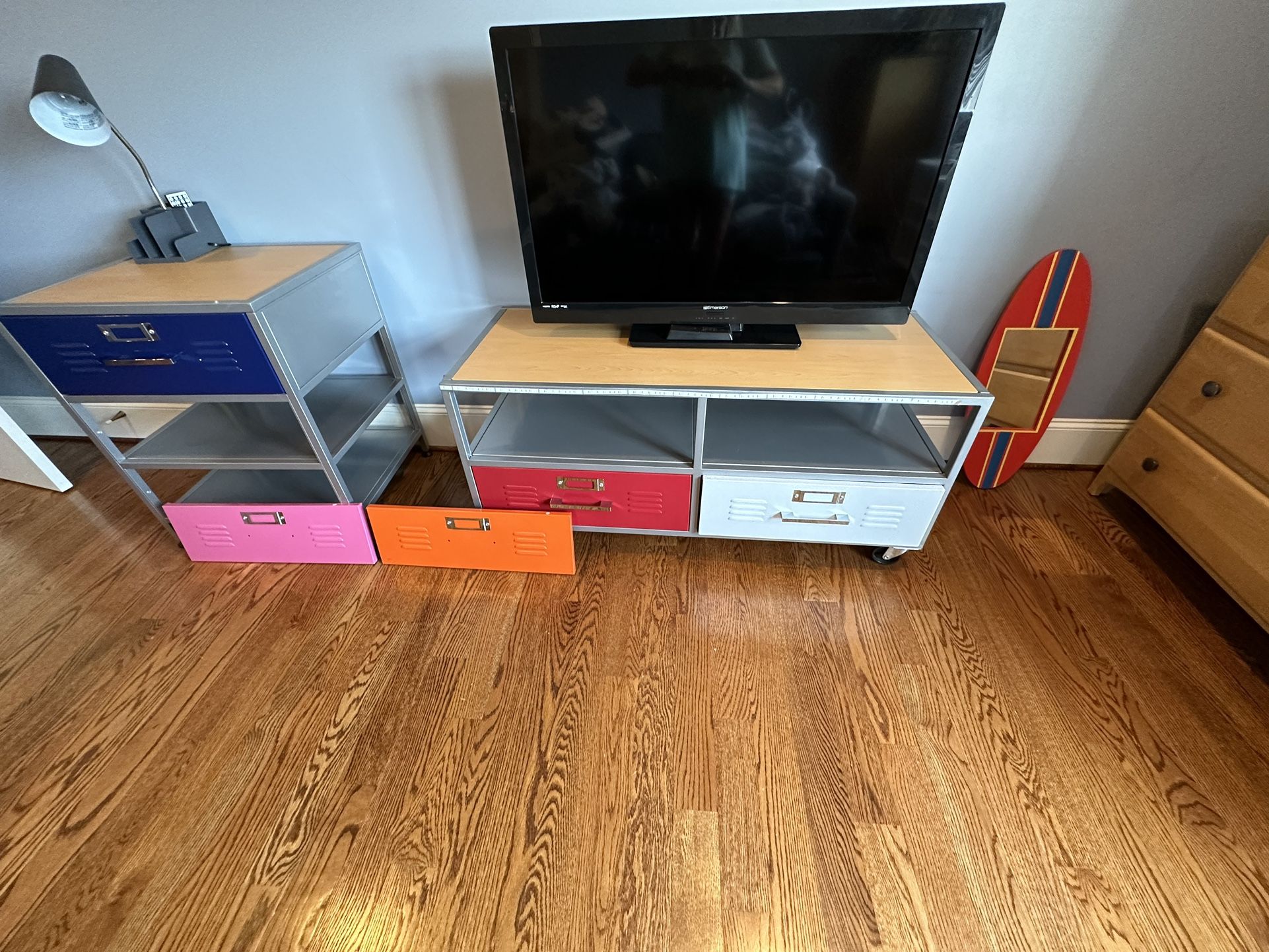 TV Stand With Locker Front Style Drawers.