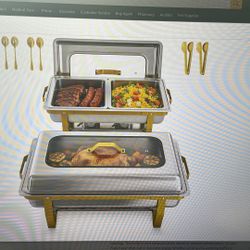 Chafing Dishes fir Buffet, 2-Pack Hot Cold Food Warmer With Glass Lid, 9QT Large Capacity 