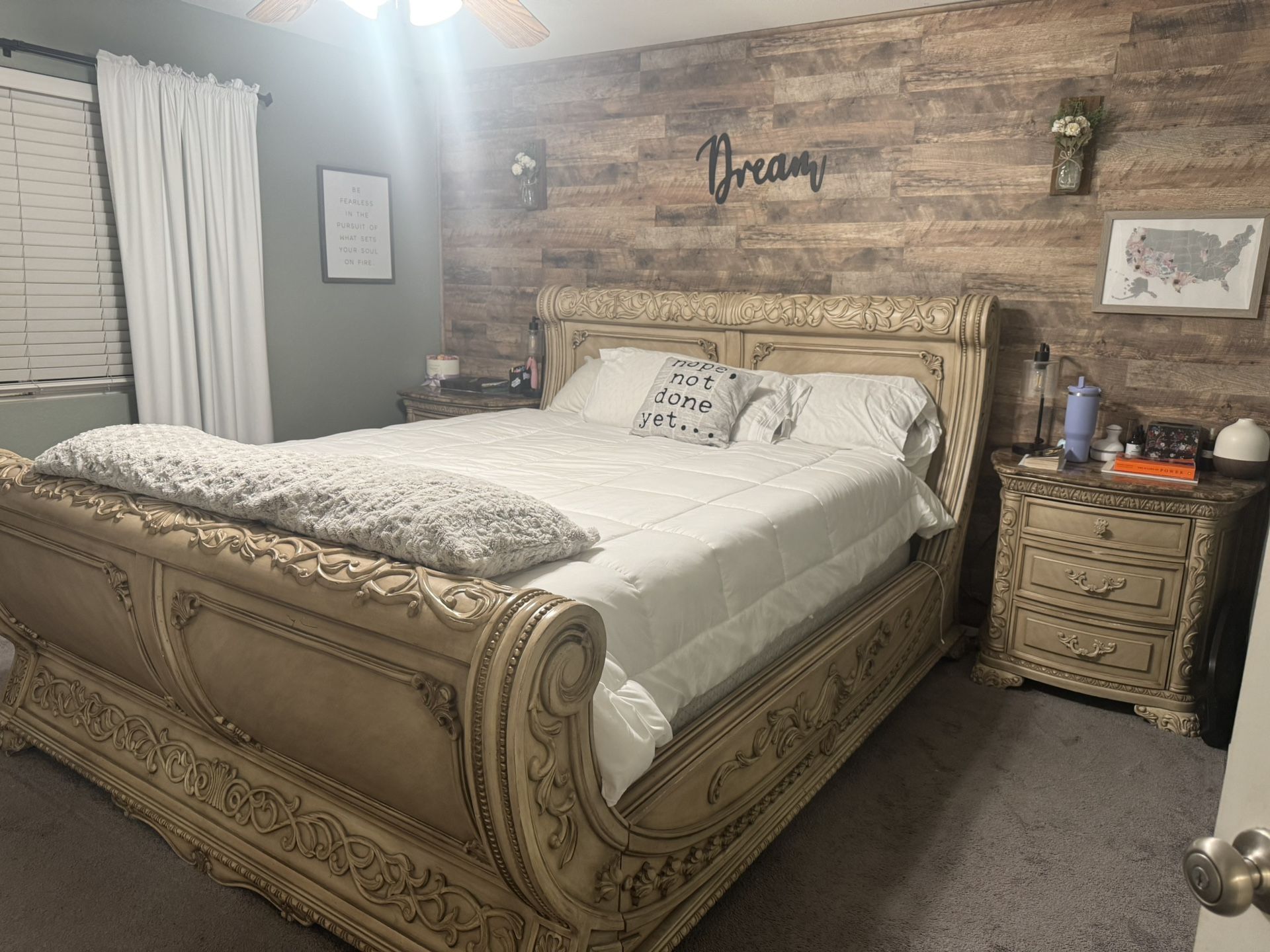 Cali King Bed Frame W/Night Stand & Dresser