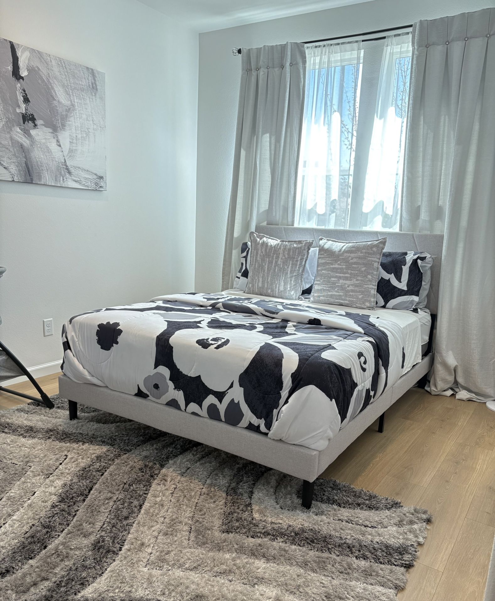 Grey Bedroom Set + Mattress And Silver Dresser