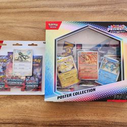Pokemon Prismatic Evolutions Poster Collection + Temporal Forces 3pk Blister (6 total packs)