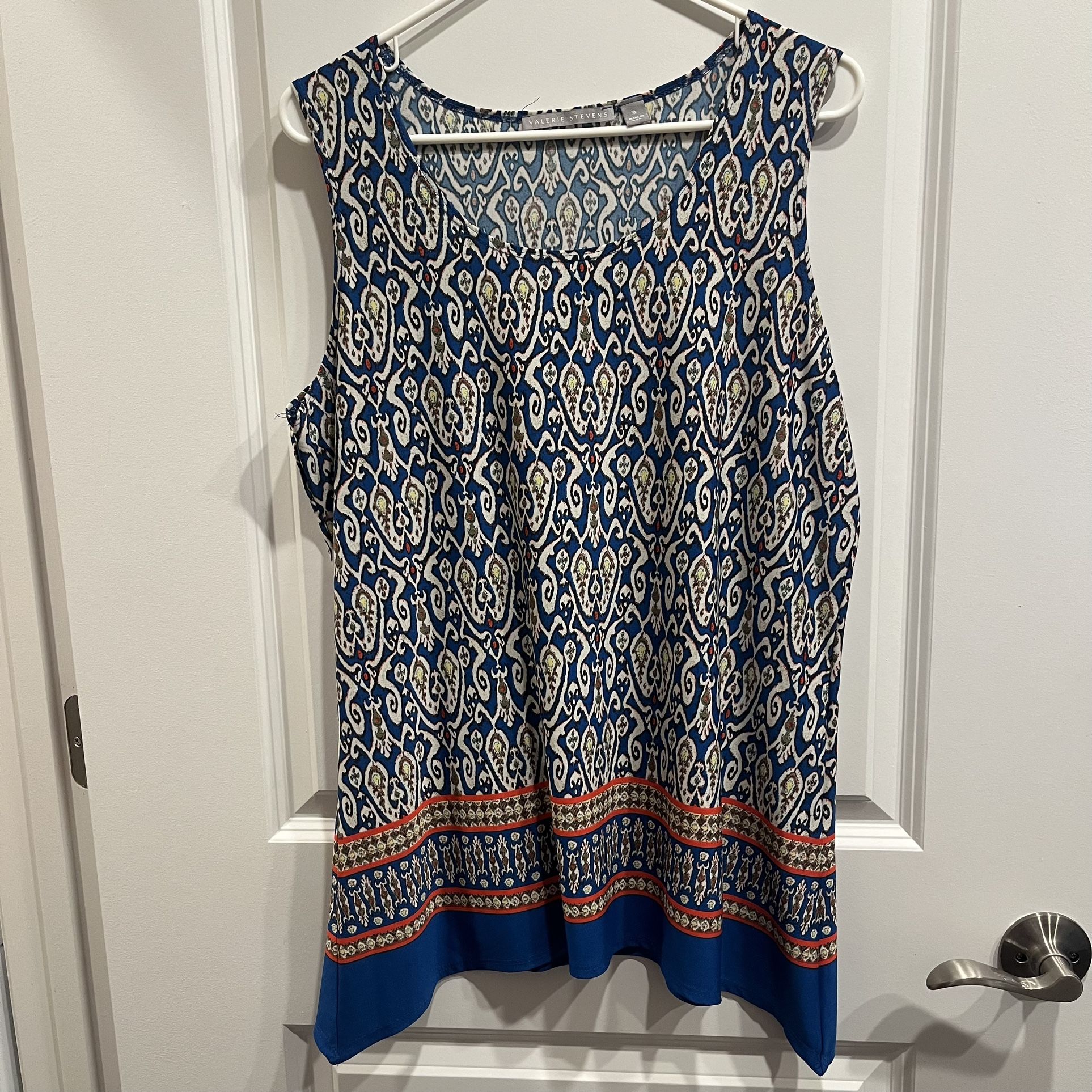 Valerie Stevens Womens Tunic Top Blouse Multi Color Print Size XL Career