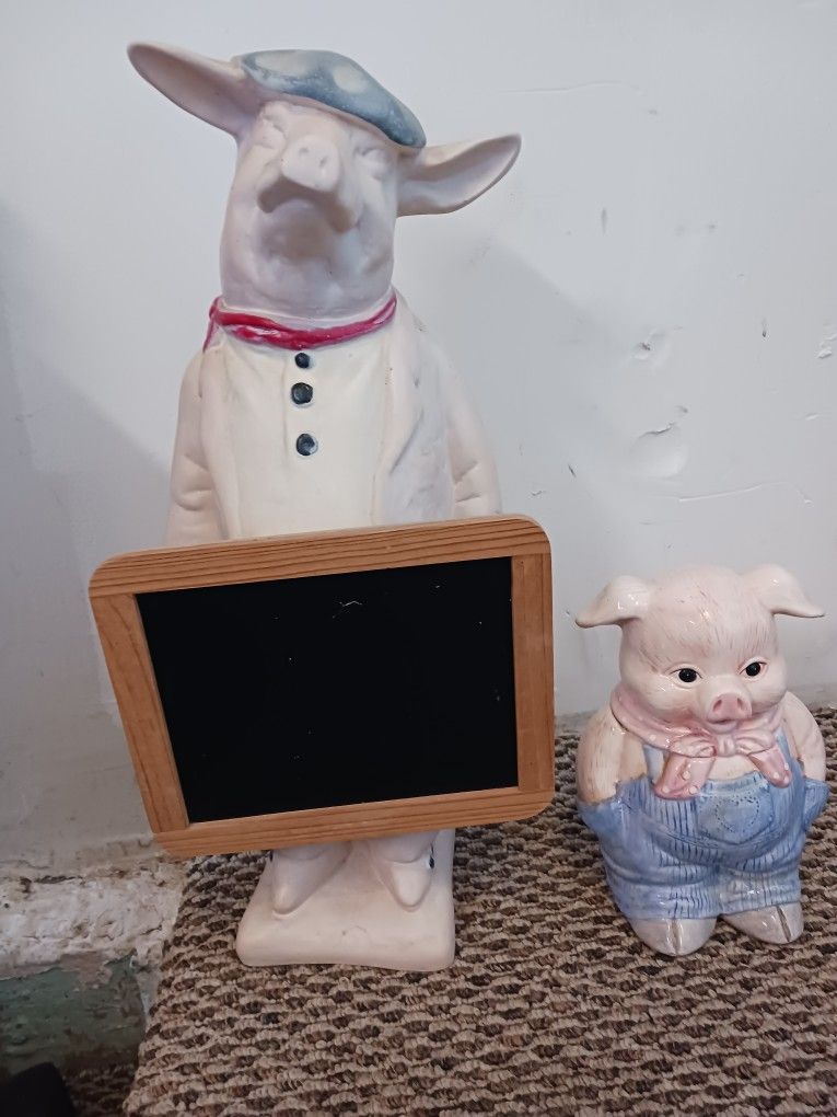Pig Waiter/maitre D Statue With Chalkboard And Cookie Jar3