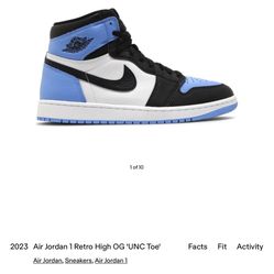 Jordan 1 UNC Toe Size 6.5 Men 8 Woman