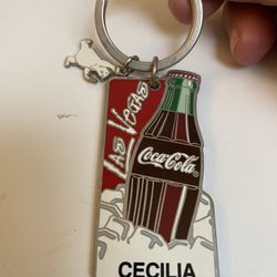 Vintage COCA COLA Las Vegas keychain fob ring key chain name CECILIA 